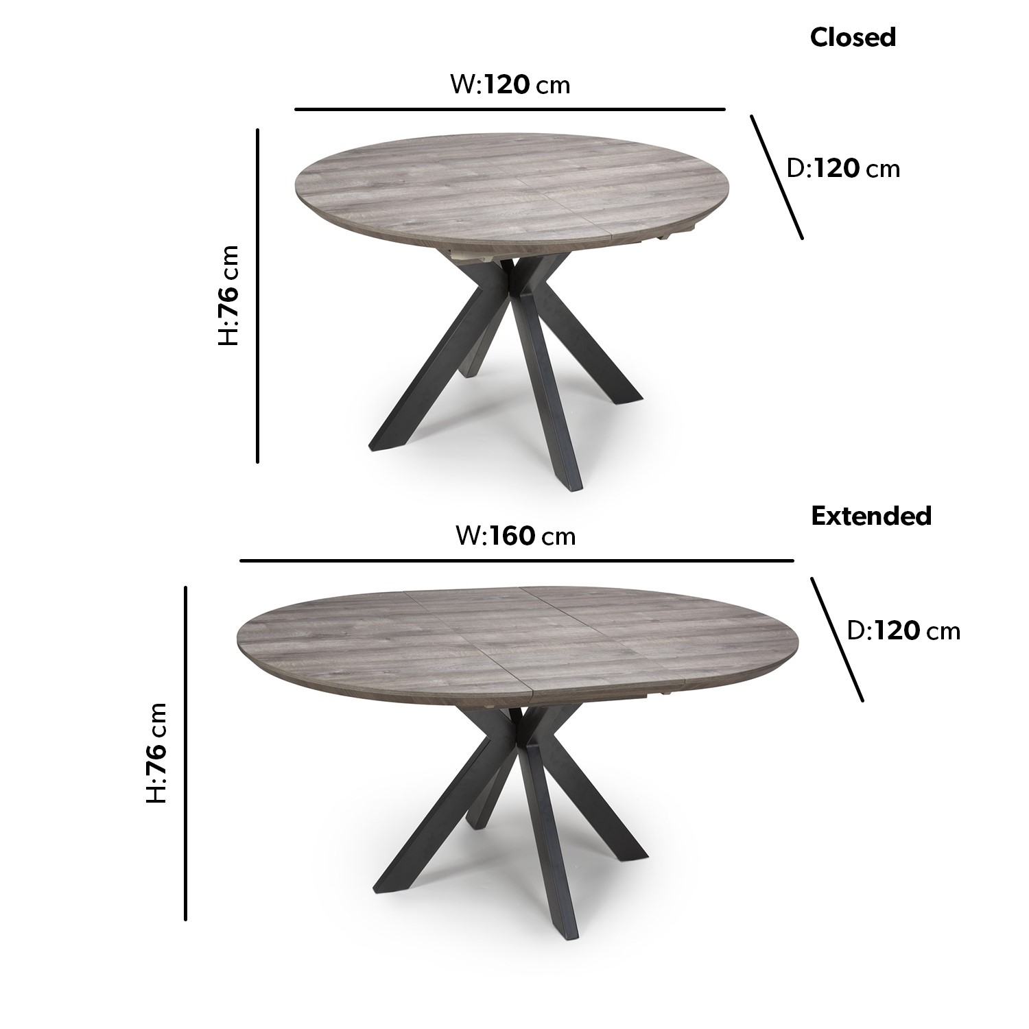 Read more about Grey wood effect round extendable dining table seats 4-6 manhattan